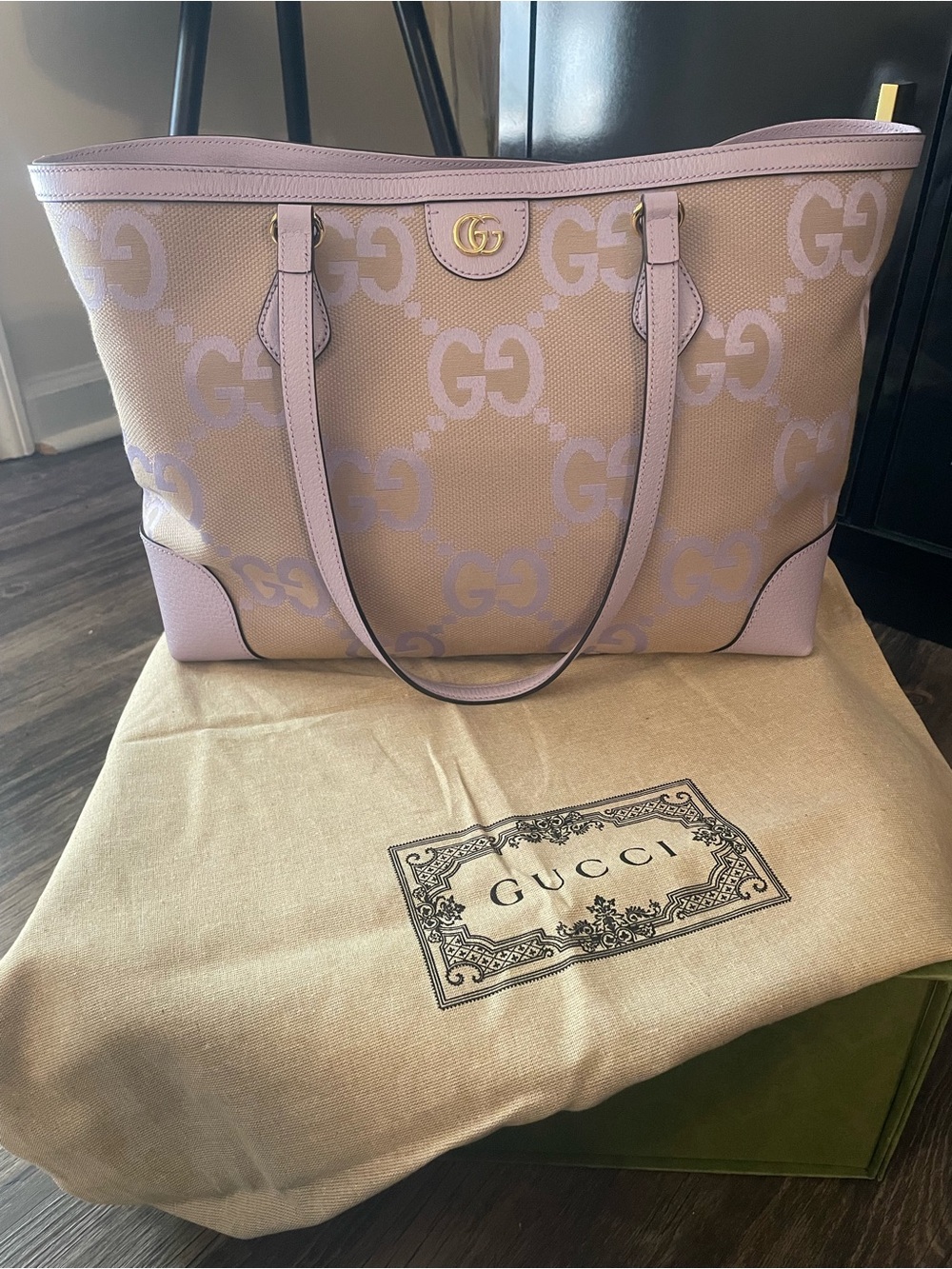 Gucci Lavender Ophidia Jumbo GG Canvas Tote